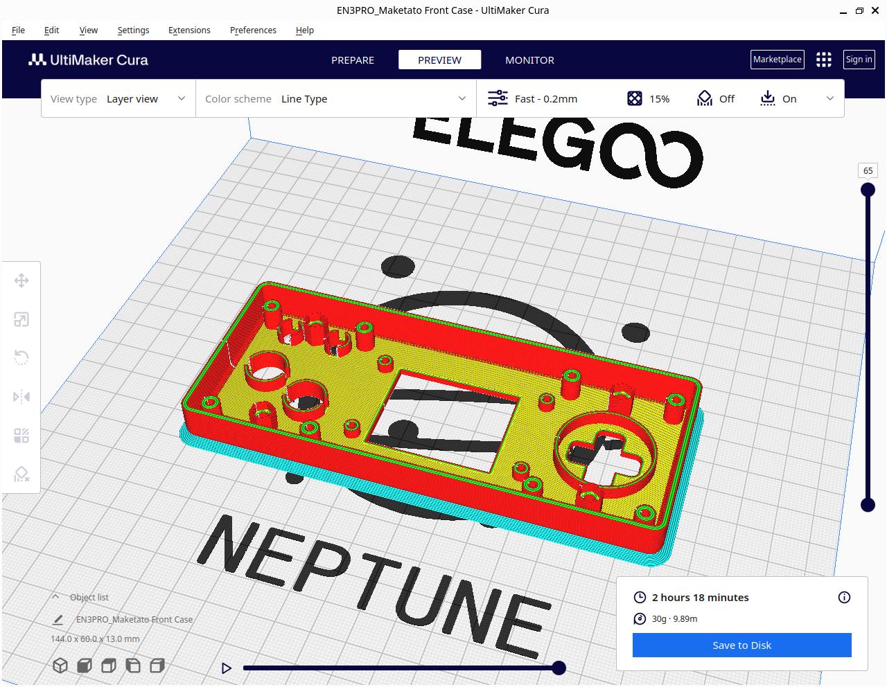 The front case in Ultimaker Cura slicer